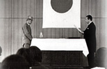 高梁学園開学式（昭和42年4月）加計 勉 名誉理事長（右）